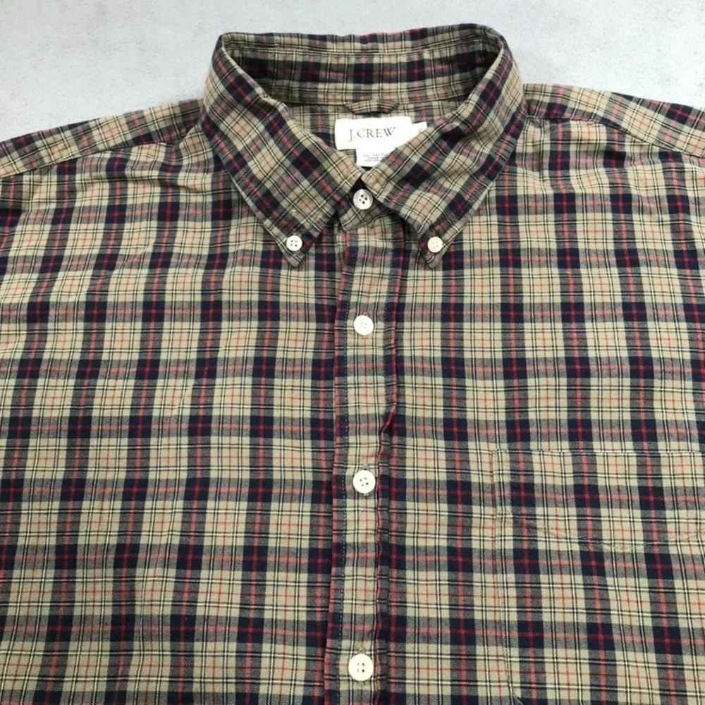 J. Crew Mens XL Plaid Button Down Long Sleeve Shirt Preppy Multicolor Cotton